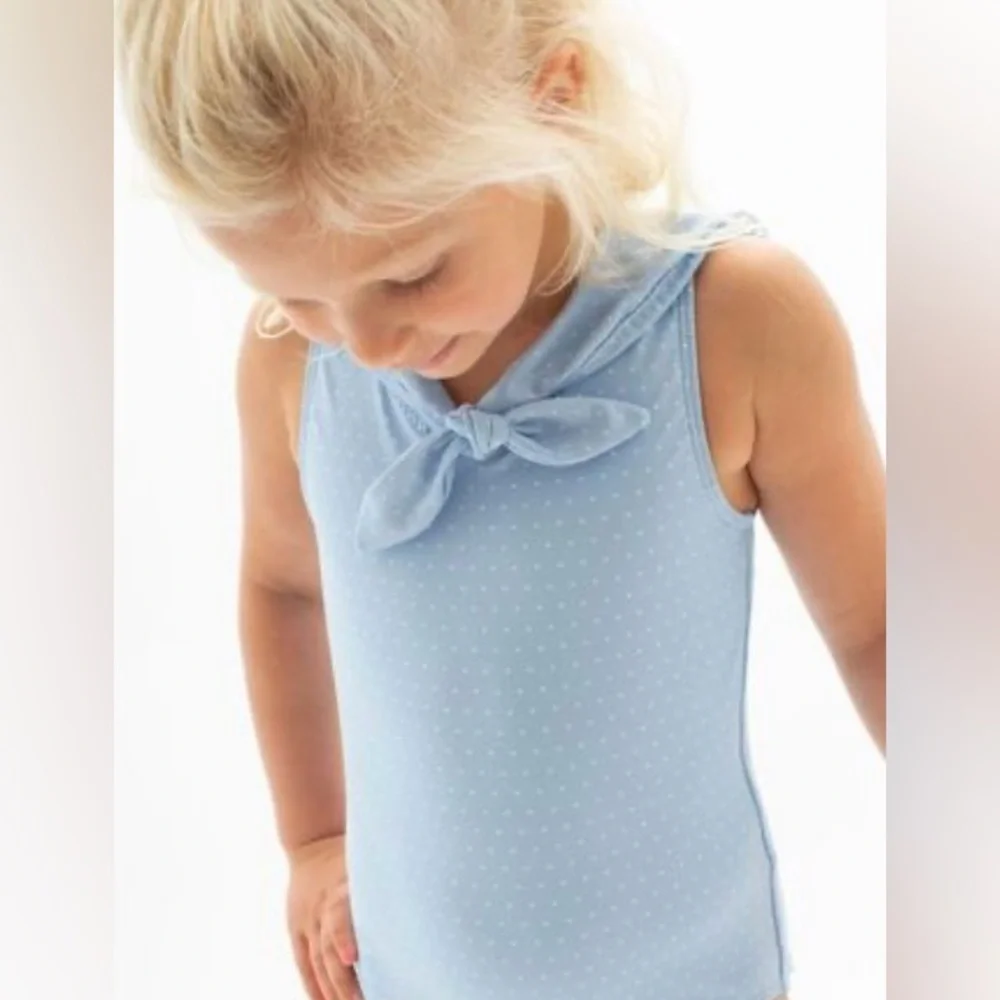 Minnow Girl's Mulberry Blue Dot Sailor One-Piece Swimsuit - Size 7/8T